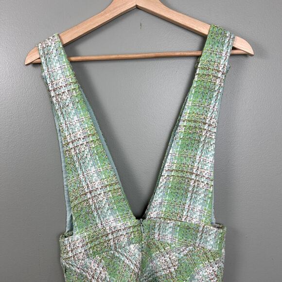 Zara Plaid Pinafore Tweed Dress Pastel Green White Overall Mini size Small - Picture 11 of 15